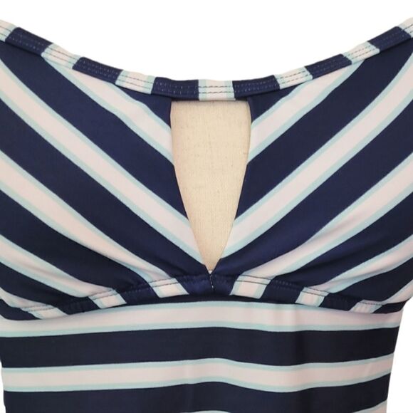 Kona Sol Navy Blue Striped Cutout Back Detail Swimsuit Top Size M - Picture 6 of 8